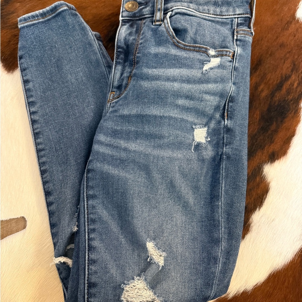 American Eagle Outfitters Blue Distressed Skinny Jeans - Picture 2 of 4